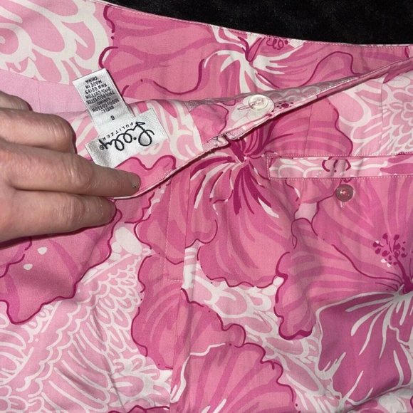 (EUC) Lilly Pulitzer Pink Floral Print Ric-Rac Trim A Line Skirt Size 6 - Picture 8 of 11